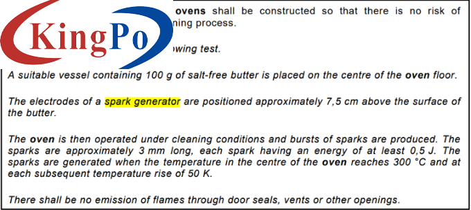 IEC 60335-2-6 Clause 22.111 Spark Generator For Flammable Gases Of Oven Testing