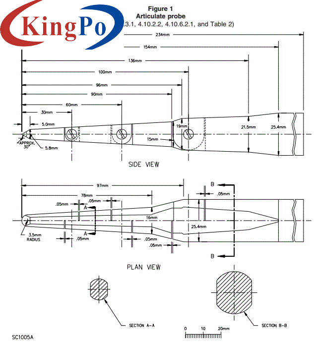 UL 496 Clause 4.5.3.1 Figure 1 Stainless Steel Articulate Probe Work With Force Gauge