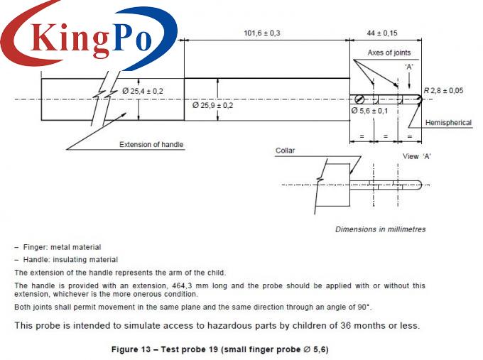 Test Probe 19 Ф5.6mm Small Finger Probe For Simulate Children Finger IEC 61032 Figure 12