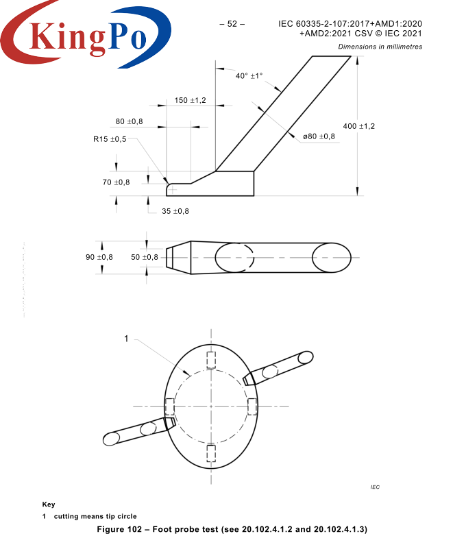 IEC 60335-2-107 Foot Probe For Robotic Battery Powered Electrical Lawnmowers